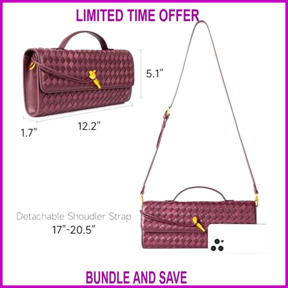 Woven Vegan Leather Suede Evening Clutch Crossbody Bag Adjustable Strap